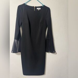 Calvin Klein Black Long Sleeve Dress with Sheer Cuffs